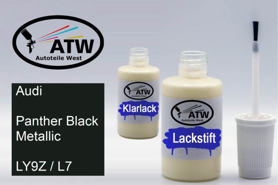 Audi, Panther Black Metallic, LY9Z / L7: 20ml Lackstift + 20ml Klarlack - Set, von ATW Autoteile West.